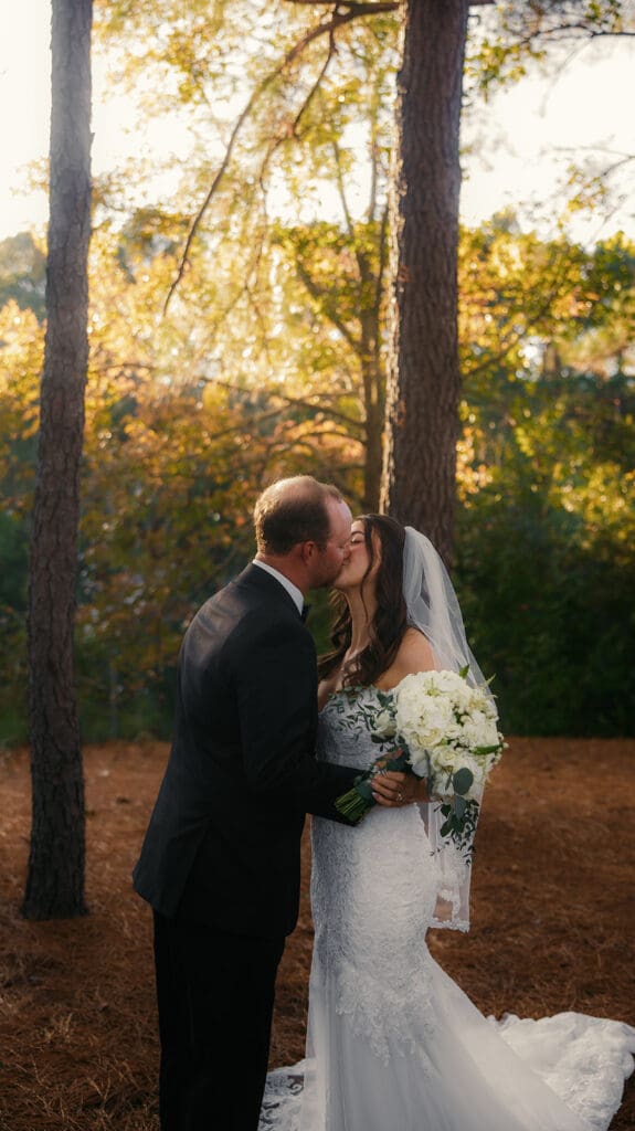 Charleston couple embracing right after their wedding ceremony.