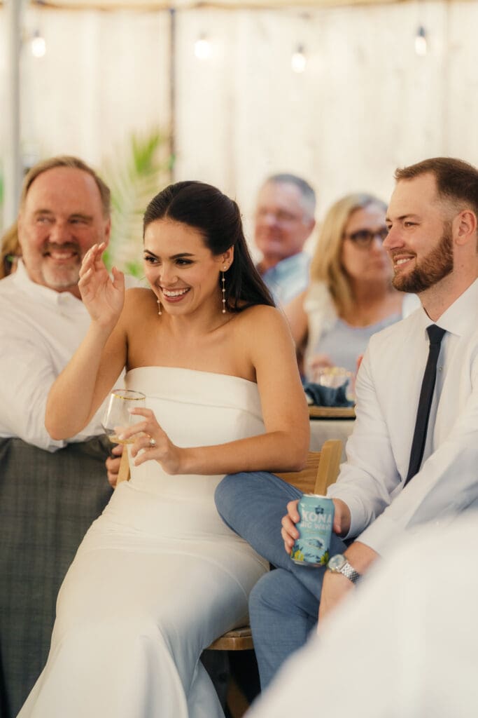 Brides reaction to speeches during her Charleston SC wedding