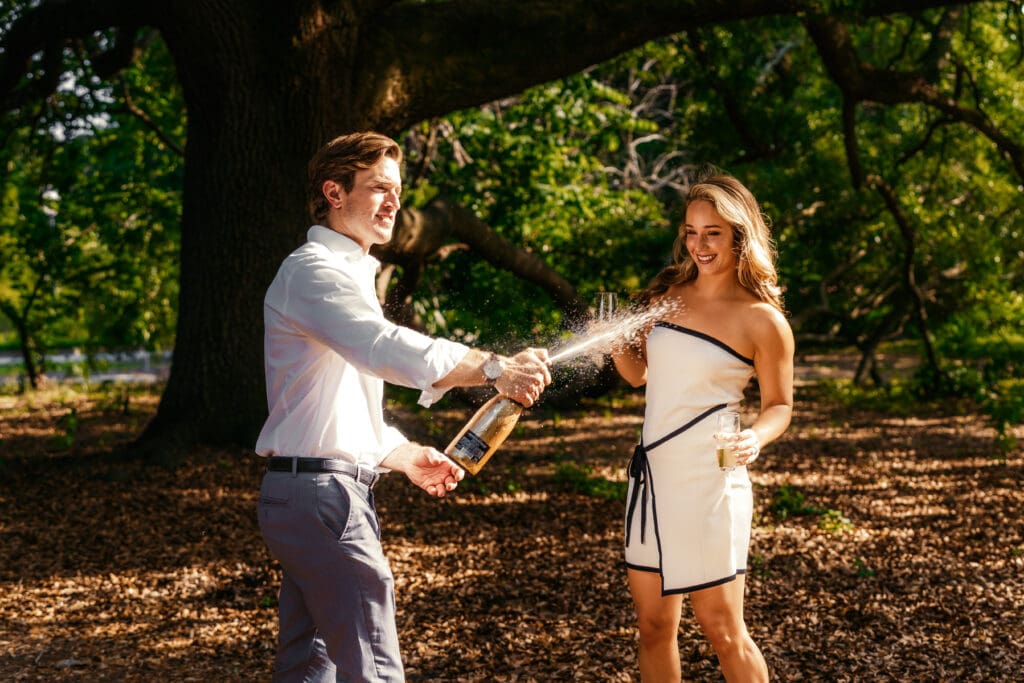 Charleston Engagement with a champagne pop  