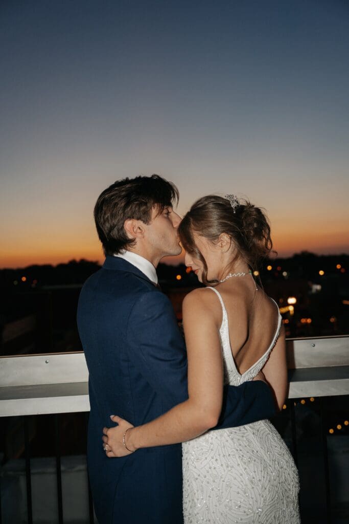 Bride and Groom take in the last of the sunset on their wedding night in Nashville