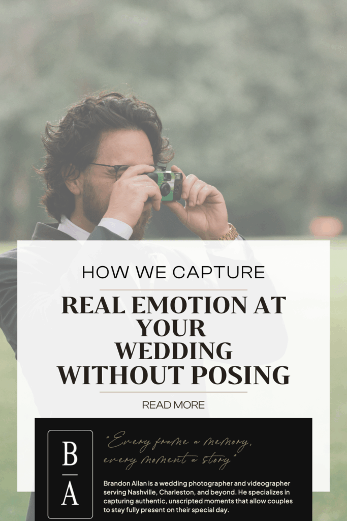 Nashville wedding photographer Brandon Allan taking a photo with a disposable camera, representing his documentary wedding photography approach focused on real emotion and candid storytelling.