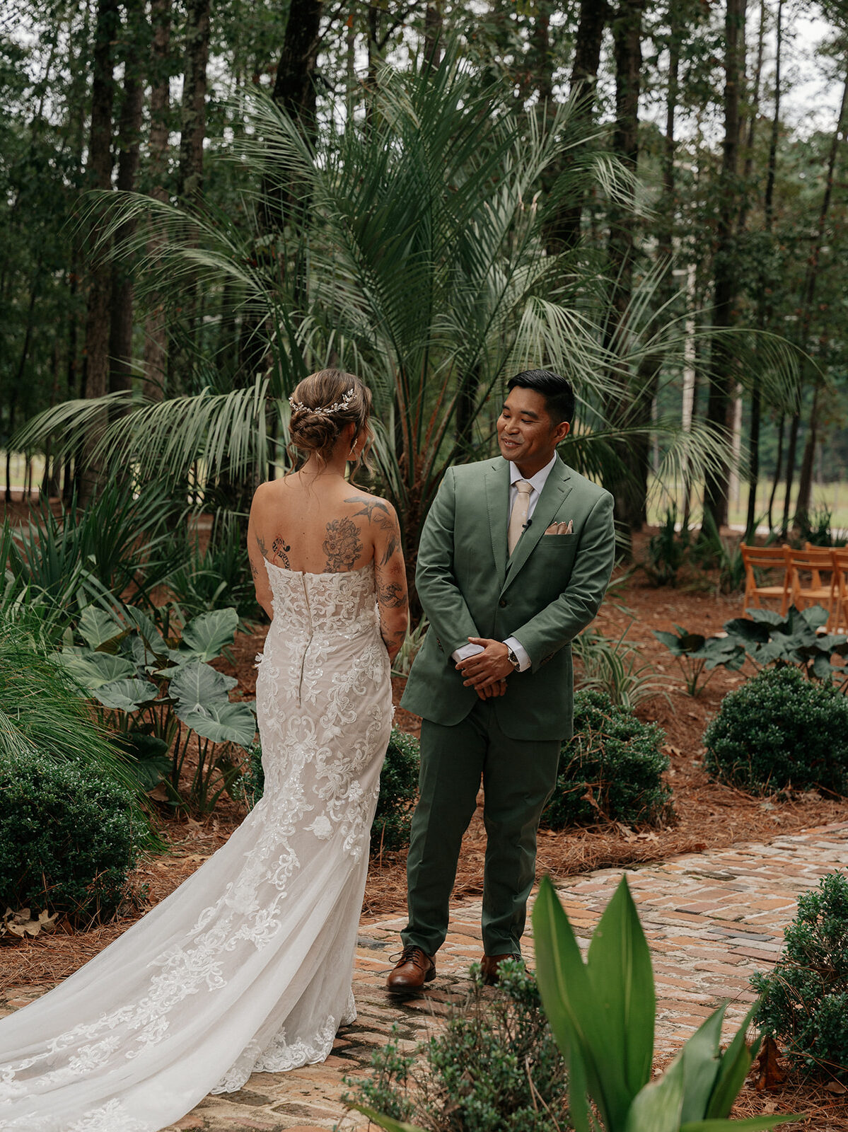 Bride and groom doing a first look before their ceremony