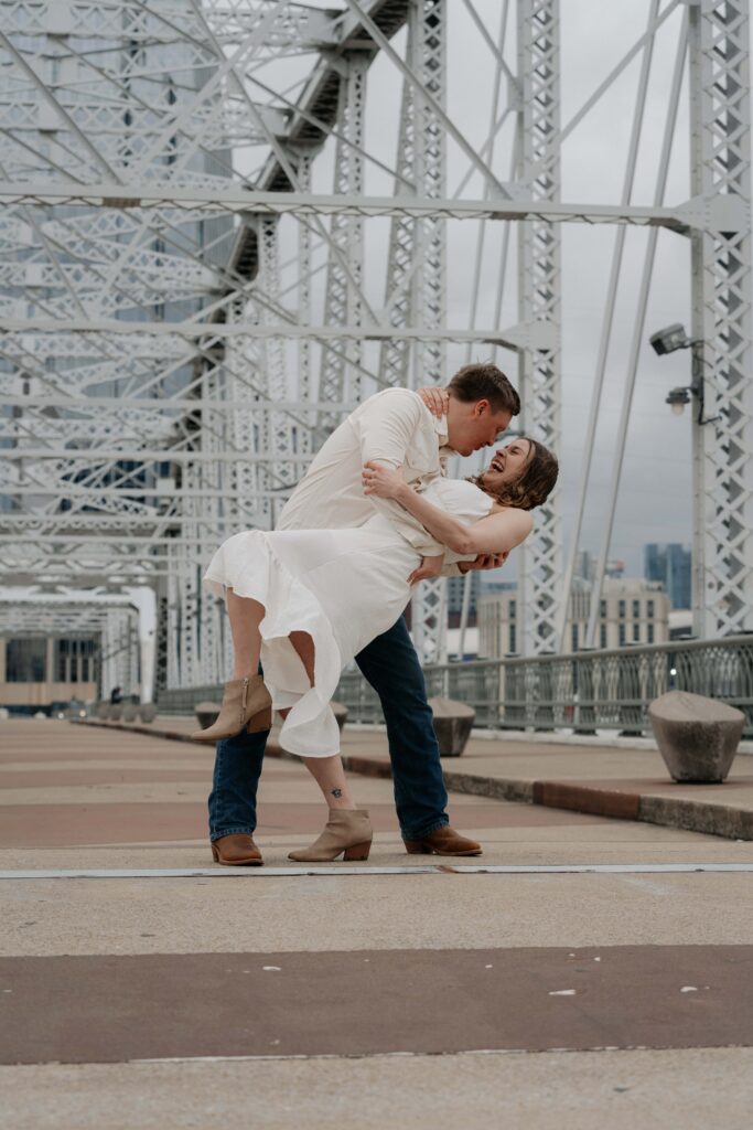 Pedestrian bride Engagement session in Downtown Nashville