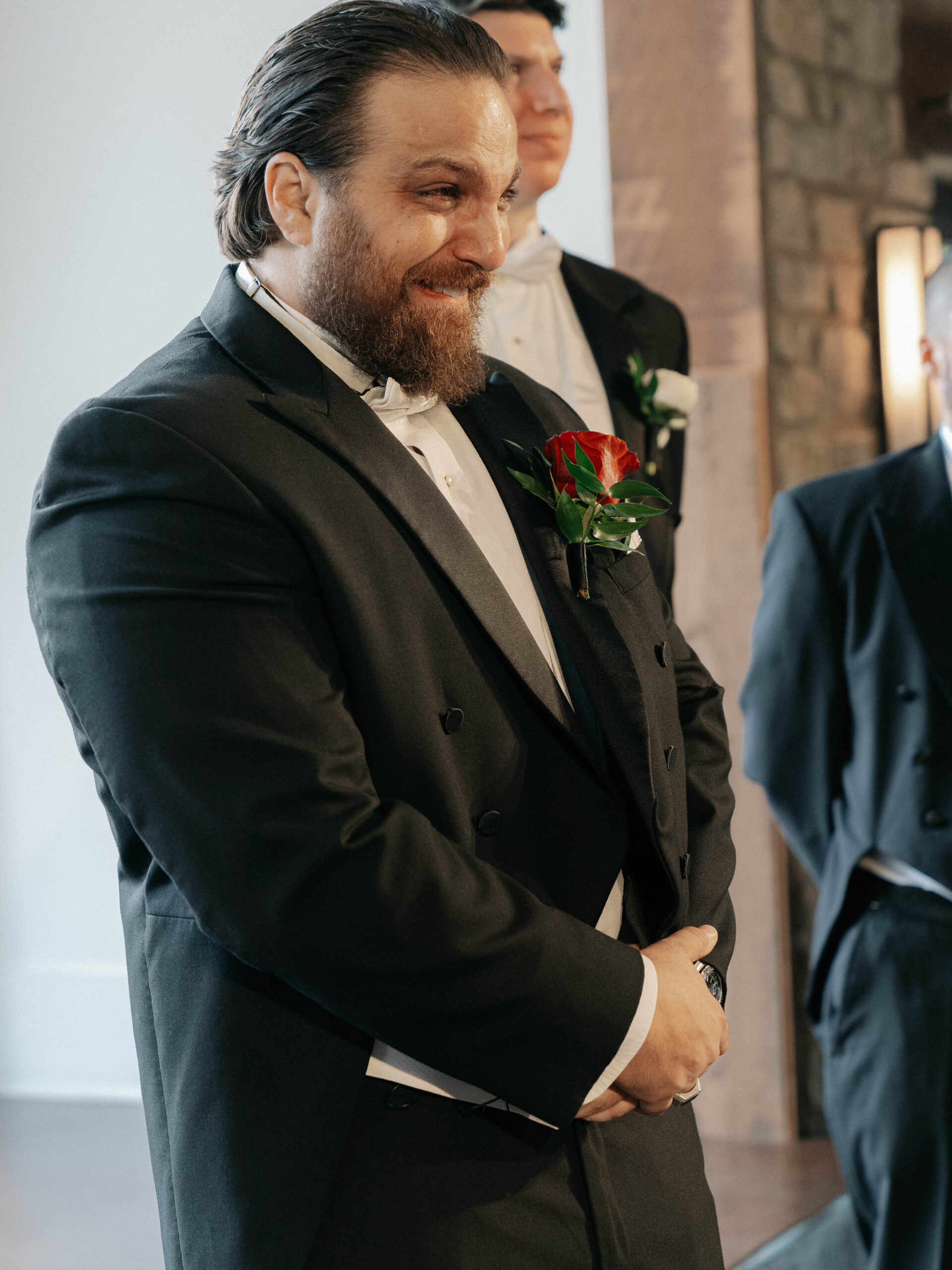 Groom seeing his bride at the ceremony for the first time